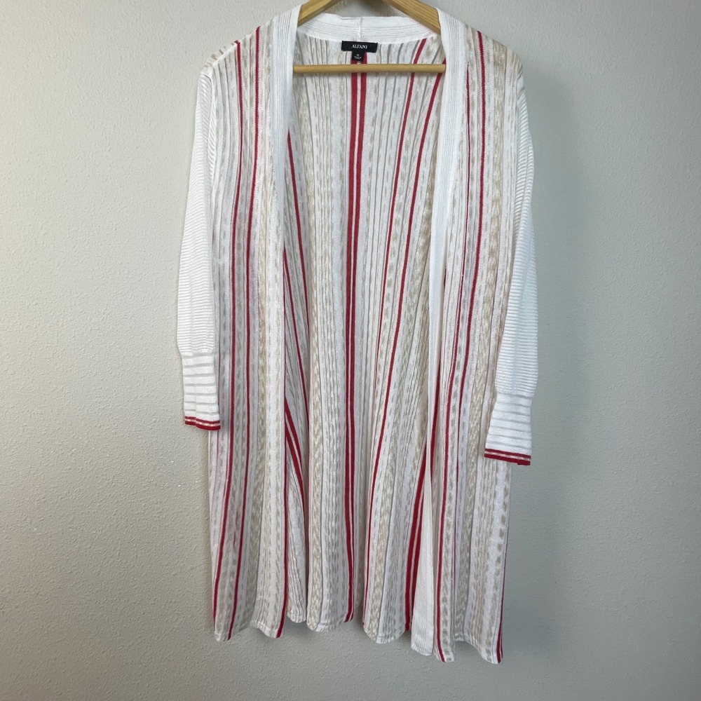 Alfani Womens XL Long Sleeve Cardigan Sweater Knit Red‎ Stripe Linen Blend